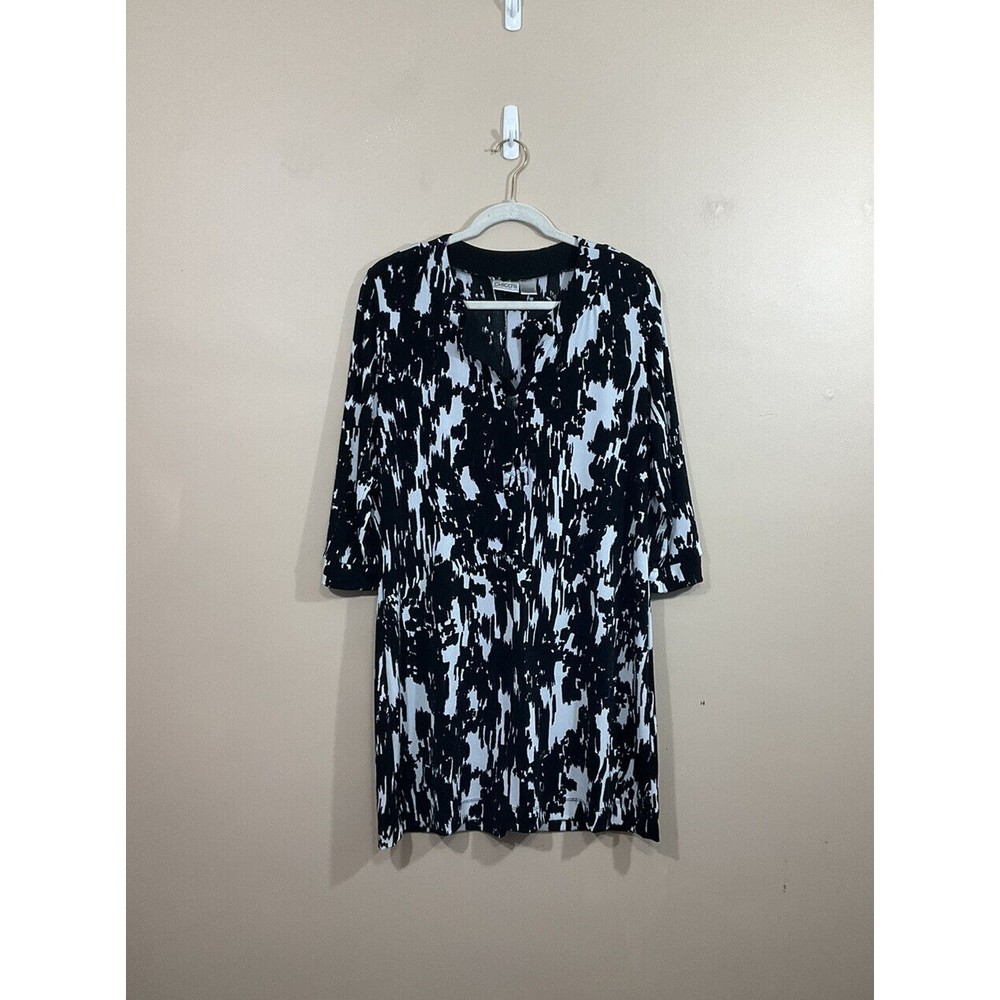 Chicos Womens Midi Dress Size 1 (Small) Black Purple Gray Travel Slinky Coastal